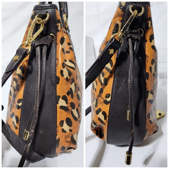 Authentic MCM Leopard Print Large Drawstring Shoulder Bag Brown/Beige - Picture 7 of 13